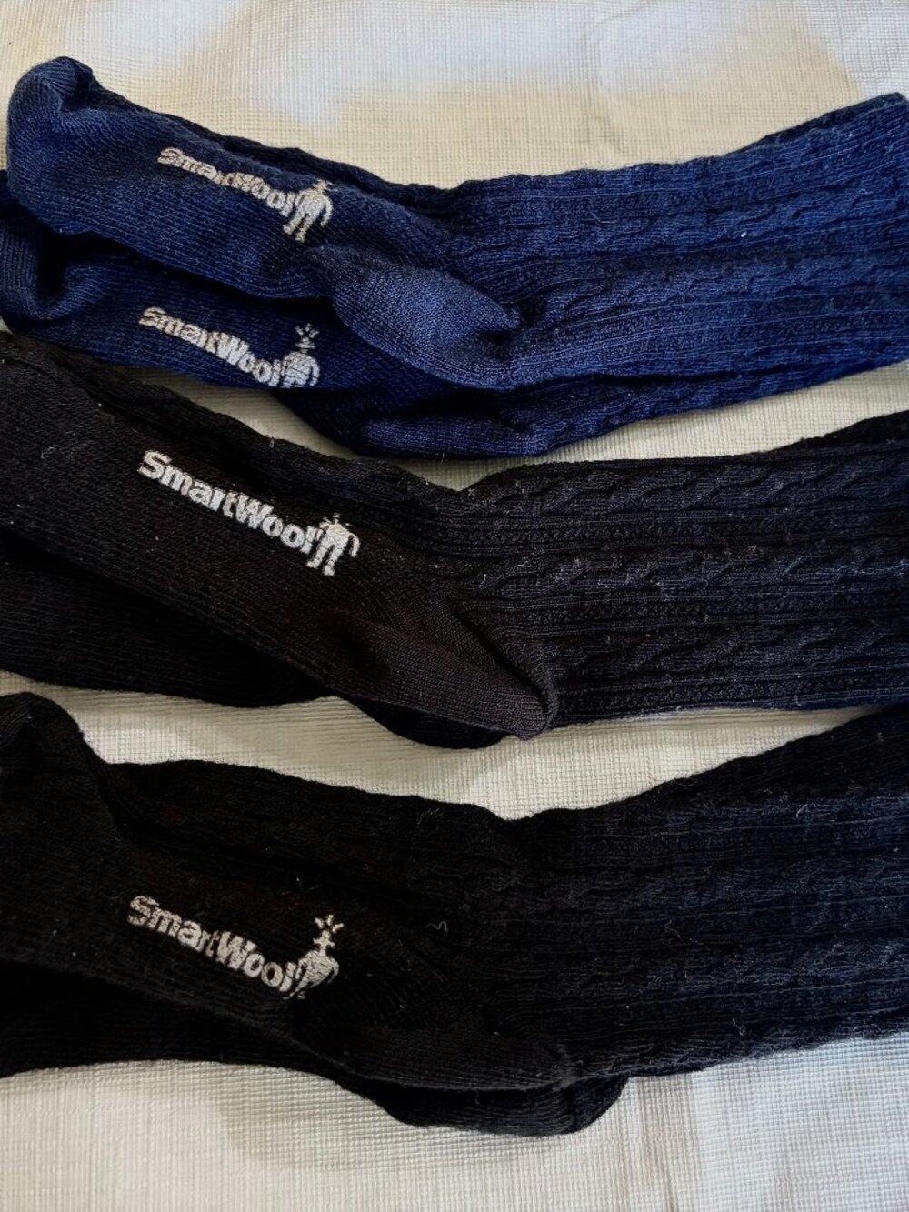 Smartwool Socks Bundle of 3 Pairs Black Blue Long Crew Sock Wool